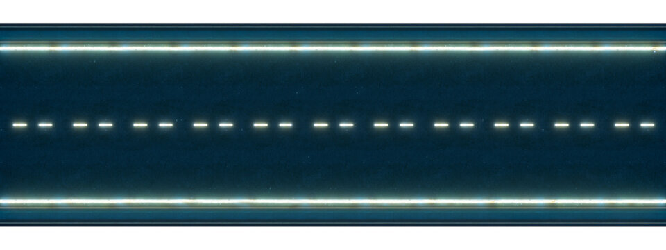 3d rendering empty road with glowing street lights at night