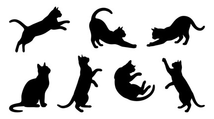 Fototapeta premium Set of black cat silhouettes in various poses