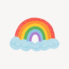 Fototapeta premium A whimsical, watercolor-style rainbow arching over soft blue clouds, perfect for children's nursery decor and playful graphic design projects.