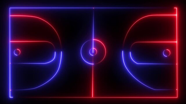 glowing double color neon football field outline animation icon video on black background