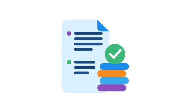 AI summarization Minimalist paper document animation featuring blue text lines and colored bullet points on white