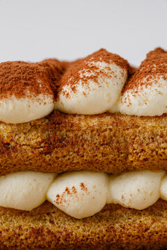 Close up of layered Italian tiramisu dessert