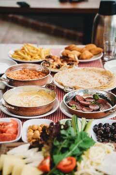 A lavish Turkish breakfast feast on a table