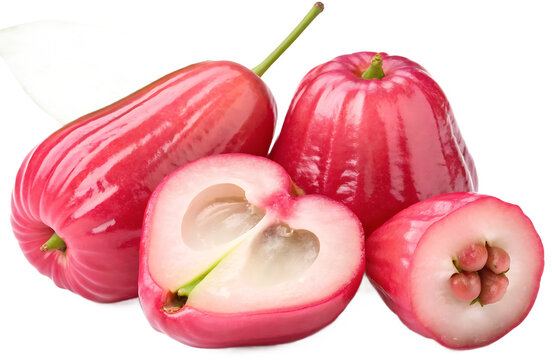 Rare Rose Apple fruit collection, glossy skin, isolated on white background
