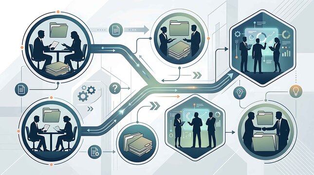 Business Workflow and Process Management Concept Illustration with People and Data Icons