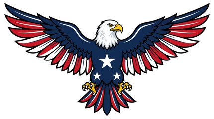 Fototapeta premium Bald eagle with spread wings styled in patriotic red white and blue