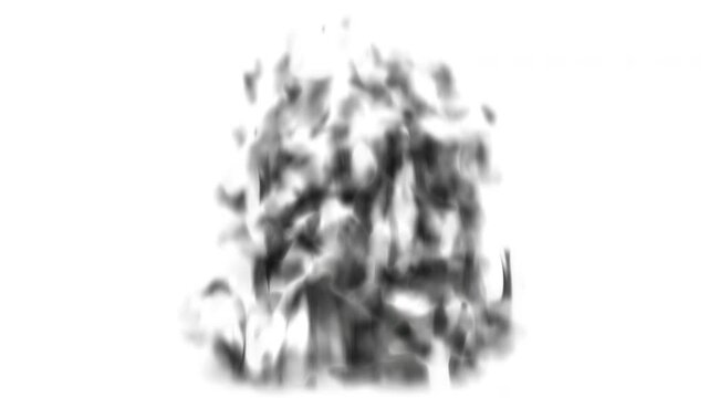 4k Realistic black fire flames VFX animation burning on a white background for digital motion graphics design