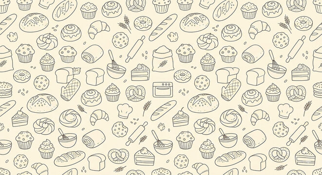 seamless pattern bakery pastry