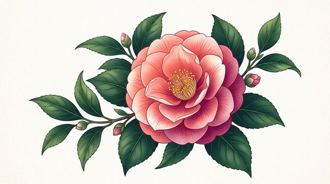 Beautiful pink camellia flower illustration