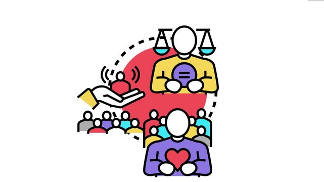 Altruism concept a caring individual demonstrating compassion, equality, and generosity while providing support to people in need within a community
