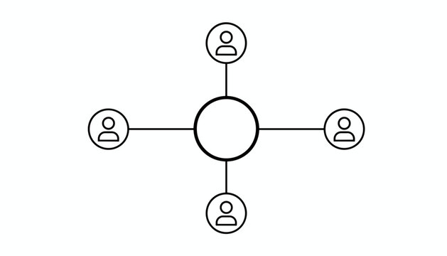 Minimalist black line icon representing user network connection, centralized team organization, or communication hub.