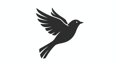 Fototapeta premium Sleek black silhouette of a small bird flying with wings spread wide, representing freedom and peaceful nature.