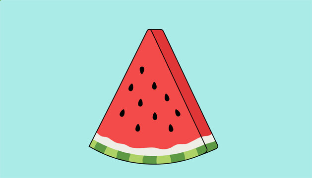 Delicious juicy watermelon slice vector illustration with black seeds, isolated on a refreshing light blue background.