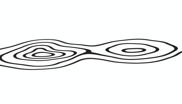 Topological contour lines creating an abstract wavy black pattern representing land topography on white background.