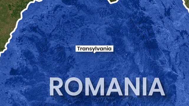 Zooming satellite map of the Transylvania region within Romania motion video clip