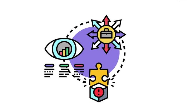 Business strategy involving an ambitious objective, careful planning, data analysis, and overcoming challenges, symbolizing the path to achieving long term goals despite obstacles