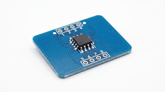 Blue 3 d-rendered circuit test board with digital display and buttons