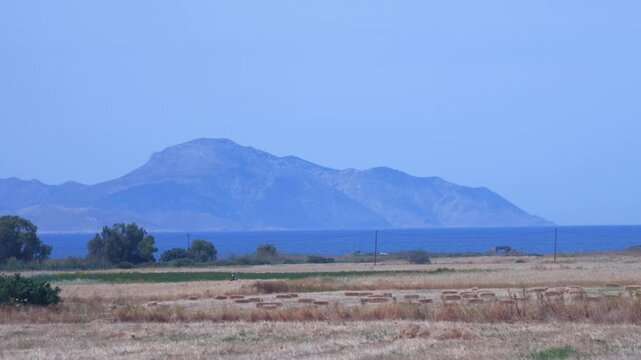 A view from a bus window traveling through the lush rural landscapes of Kos in Greece in 4K slow motion 120fps