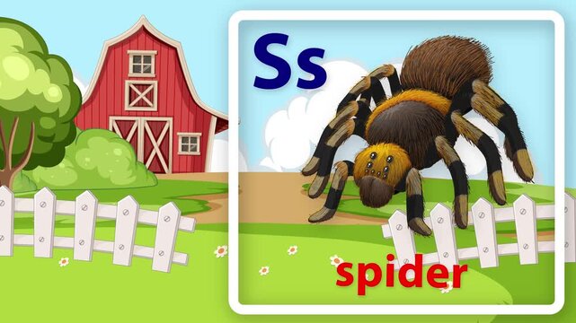 Educational Alphabet Animation Featuring Letter S and a Cartoon Spider