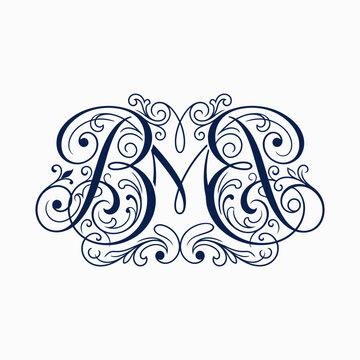 Elegant vintage script monogram BME logo design.