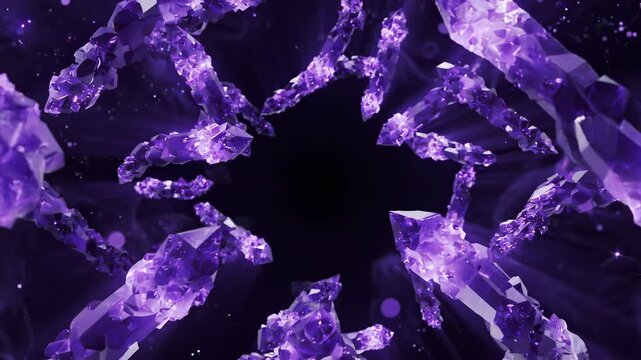 Amethyst Mind Stems Drifting in Indigo Purple Ambient Light, Brain Cell Nervous System Concept