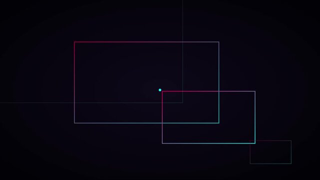 Abstract neon rectangles motion animation 4k background, with glowing gradient, lines and pulsing, center point