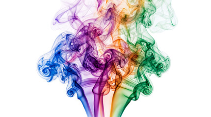 Fototapeta premium Rainbow colored smoke plumes, vibrant abstract ink swirls, artistic multi-colored vapor clouds for creative design projects isolated PNG with Transparent Background