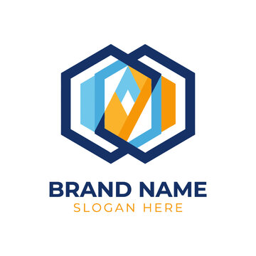 Interlocking colorful geometric hexagon brand logo template.