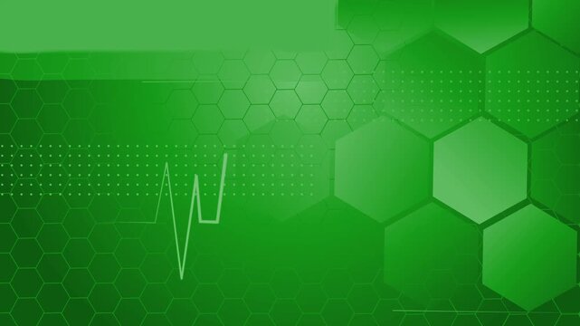 Abstract technology background with hexagon pattern and glowing heartbeat line animation