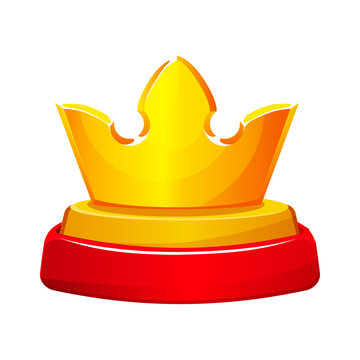 Gold crown on red pedestal game rank icon isolated on transparent background