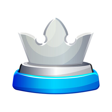 Silver crown on blue pedestal game rank icon isolated on transparent background