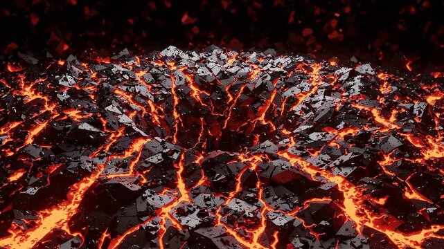 Audio Reactive Polygon Mesh Breathing in Dark Iron and Glowing Magma, Heavy Digital Concept