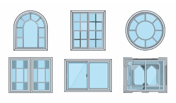 Title: Modern Window Design Collection Vector Set with Different Architectural Styles