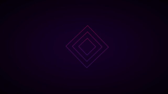 Minimalist neon diamond shape pulsing animation on dark 4k background, for modern tech, motion