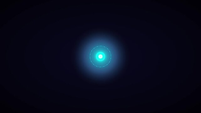 Abstract glowing blue orbital motion with pulsing energy particles and digital circular path on dark animation 4k background