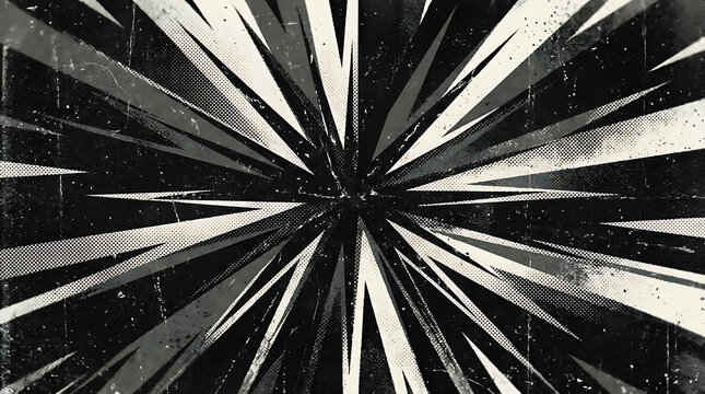 Vintage comic book action lines background with halftone dots and grunge effect