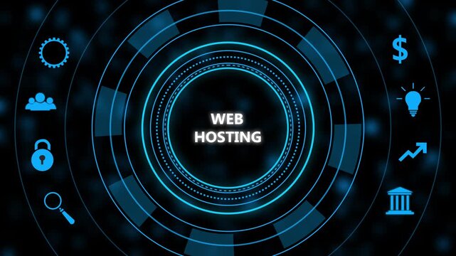 Web hosting digital interface concept with hud technology and network for cloud computing and server infrastructure solutions
