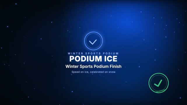 Winter Sports Podium Finish, speed on ice, celebrated on snow, featuring a certificate style badge seal and a circle particle motion graphic background for sports moments