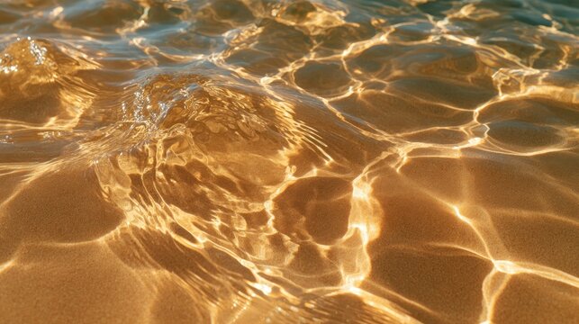 Golden water surface with sun reflection pattern