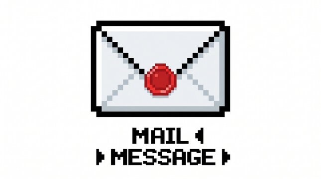 8-bit pixel art of a sealed envelope mail UI icon isolated on white.