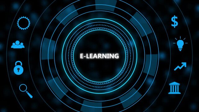 E-learning digital interface concept with animated hud and educational for online education and virtual classroom technology