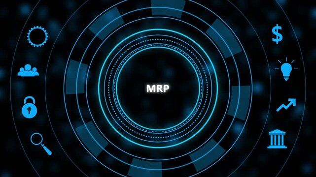 Mrp concept hud interface with digital business and circular data analytics animation manufacturing resource