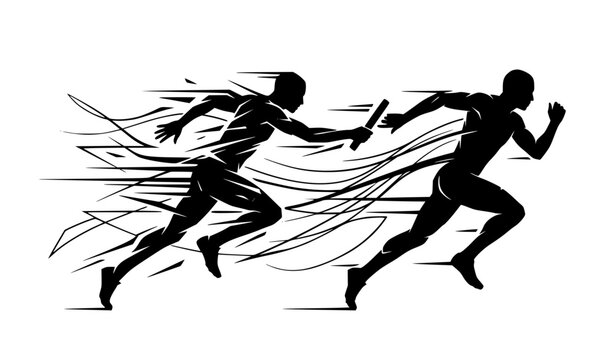 Abstract sports relay race vector illustration with runners silhouette and dynamic motion speed lines