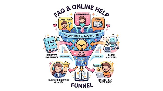 FAQ and Online Help Funnel Graphic for Customer Service Support