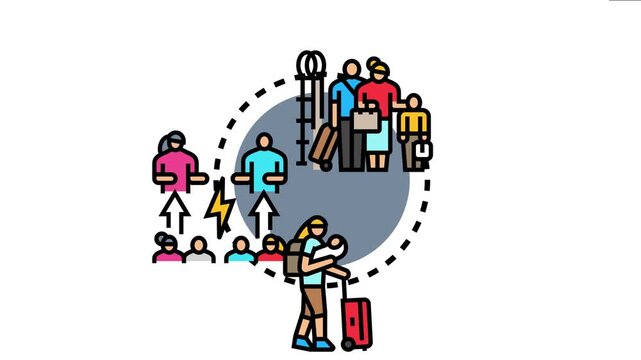 Individuals and families engaging in ancestral travel, connection, and generational belonging, the complex process of tracing heritage and moving between places