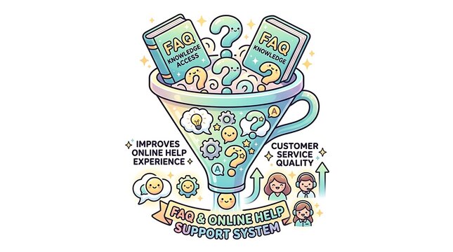 FAQ and Online Help Support System Cartoon Funnel Illustration