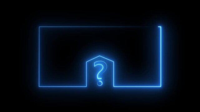 Question mark neon sign light on black background. Quiz trivia game competition. blue neon question mark frame for quizzes and FAQs. motion graphic of question mark concept. 4k animation video