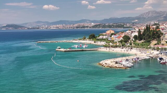 Small Piers And Coastal Moorings Along Podstrana Waterfront, Croatia