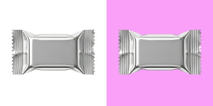 Blank shiny silver candy wrapper mock up design template