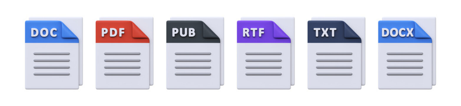 3D Document File Format Icons Set